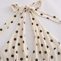 Robe longue OEM personnalisée à pois français, col halter, décolleté plongeant, dos nu, en mousseline, coupe trapèze, élégante, pour l'été, la plage et les vacances féminines