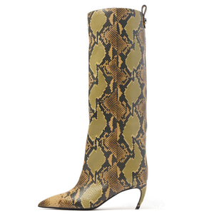 Women Suede Long <b>Boots</b> Hook High Heels Pointed Toe Leopard Print Knee High Booties Top Wide on Shoes - Product Image 5