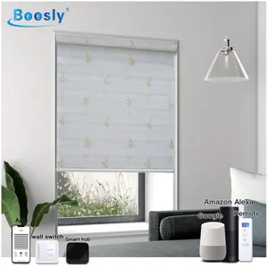 Motorized high quality new designed double roller blind customized french window printed zebra blinds