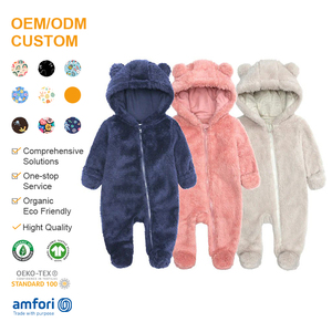 Combinaison Bébé Ours en Peluche Mignonne à Manches Longues Hiver, Grenouillère Personnalisée à Capuche, Pyjama Thermique pour Nouveau-né - Product Image 1
