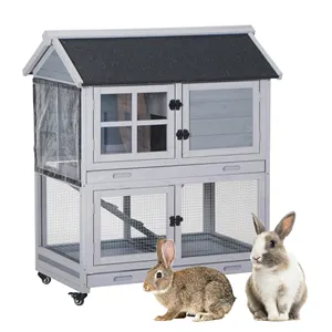 Indoor Outdoor Guinea Pig Cage Pet House 2 Story Solid Wood Rabbit Bunny Hutch With 2 Large Main Rooms For Small Animals