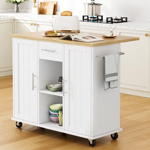 Chariot de cuisine SENYU avec rangement, meuble de rangement roulant pour micro-ondes avec poste de travail pour cuisine, blanc - Product Image 6