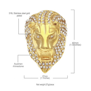 Micro Pave Rhinestone Iced Out Bling Lion Head <strong>Mens</strong> <strong>Ring</strong> IP Gold Filled <strong>Titanium</strong> Stainless Steel <strong>Rings</strong> for <strong>Men</strong> Jewelry - Product Image 5