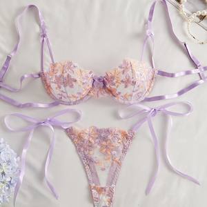 Nouvelle lingerie sexy pour femmes, ensemble deux pièces, sous-vêtements brodés fragmentés haut de gamme, respirant, confortable, lingerie pour femmes - Product Image 3