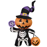 Calavera Negra Inflable con Cara de Calabaza para Halloween, Fantasma Inflable para Decoración de Jardín Exterior