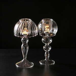 Porte-bougie en verre rayé en forme de parapluie, style lampe de table, pour décoration intérieure et mariage - Product Image 2