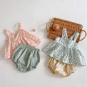 RTS Engepapa夏季套装婴儿和婴儿小花吊带衬衫 + 裤子套装女婴两件套
