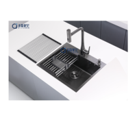 Évier de cuisine moderne de luxe 6050 à cuve unique en acier inoxydable SUS304 noir brossé, montage en surface, fait à la main