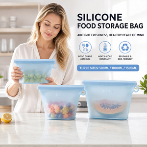 Sacs de conservation en silicone réutilisables, de marque, brevetés, de qualité alimentaire, sans BPA, 500 ml, 1000 ml, 1500 ml, compatibles lave-vaisselle - Product Image 1