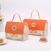 Boîtes à gâteaux de lune orange de qualité supérieure pour la fête de la mi-automne avec gaufrage et laminage mat Doublure en éponge Boîte cadeau de luxe recyclable avec poignée