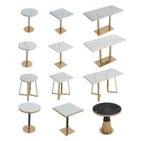 Ensemble de table de restaurant, design moderne, plateau en marbre, base dorée, adapté aux restaurants et cafés