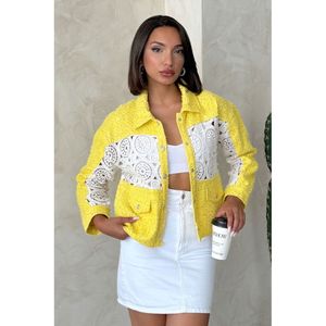 Veste en jean rose pour femme TOPSHOW avec détails en dentelle et fermeture boutonnée, vêtement d'extérieur décontracté à manches longues en mélange de coton pour le printemps - Product Image 2