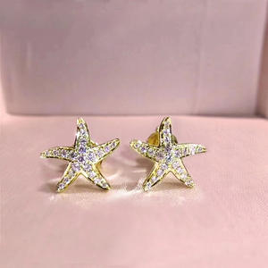 Orecchini a Stella con Cristalli e Strass, Micro Inserti in Lega di Zinco, Gioielli Unisex alla Moda - Product Image 4