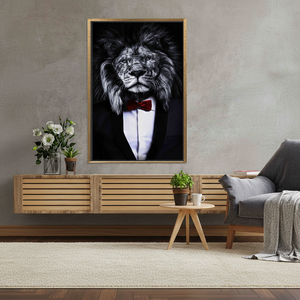 Lion in Suit Canvas Print: Wild Elegance Animal Wall Art,GOLD <b>FRAMED</b> CANVAS - Product Image 3