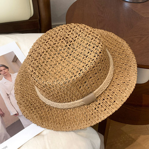 Chapeau de paille plat de <span class=keywords><strong>marque</strong></span> célèbre Summer Hollow pour <span class=keywords><strong>femme</strong></span>, style rétro français, idéal pour la plage et les activités de plein air, chapeau de soleil de type canotier de <span class=keywords><strong>marque</strong></span> célèbre - Product Image 5