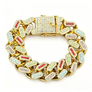 Pulsera de Cadena de Aleación con Diseño Geométrico Innovador y Pedrería Colorida, Estilo Hiphop, Pulseras para Hombre, Joyería de Moda, Gran Venta - Product Image 5