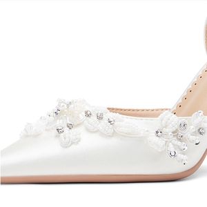 Sandales Talon <b>White</b> Silk Wedding Fashion Stiletto High Quality Sexy <b>Heels</b> for Women - Product Image 5