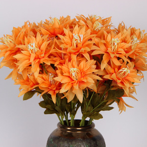 Large Claw Chrysanthemum <b>Artificial</b> <b>Flowers</b> Silk Wedding Decorations Orange Color Single Branch <b>Arrangement</b> - Product Image 1
