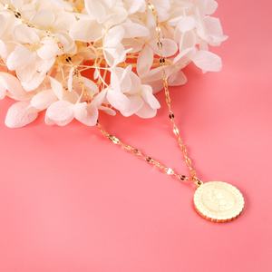 Collier unisexe en acier inoxydable avec pendentif pièce de monnaie de la Reine Elizabeth, chaîne double couche dorée vintage pour clavicule - Product Image 6