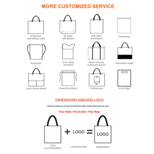 Sac à bandoulière en toile, sac de shopping en coton biologique recyclé 100% uni, sacs fourre-tout en coton réutilisables avec logo imprimé personnalisé - Product Image 4
