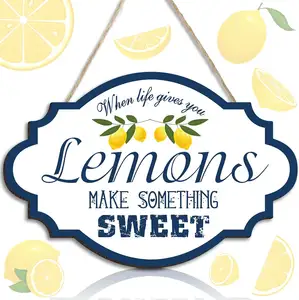 Jetec Lemon Wood Sign Rustic Make Something Sweet Wall Decor Farmhouse Porch Decoration Round Wooden Hanging Sign for Restaurant