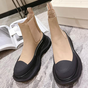 Nouvelles baskets décontractées en cuir pour couple 2025, chaussures de sport à tige haute pour femmes, semelles épaisses, chaussures de sport tendance, bottes à la cheville élastiques extensibles - Product Image 2