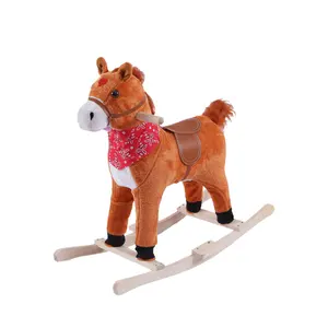 Cheval en peluche avec base en bois pour enfants, jouets animaux adorables, musique, peluche, avec plateau