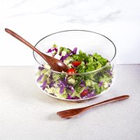 Ensemble de saladiers en verre avec couvercle en bois d'acacia et ustensiles de service – Élégant et pratique pour la cuisine et la salle à manger – Vente en gros OEM