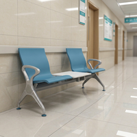 Chaise d'attente moderne 2 places pour aéroport avec table, chargement USB, siège en PU, piétement en fer, accoudoirs en fer, pour hôpital et gare ferroviaire