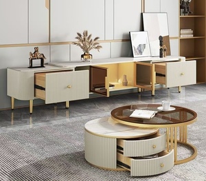 Gabinetes de unidad de Tv de lujo directos de fábrica, soporte de Tv moderno y <span class=keywords><strong>mesa</strong></span> de centro con cajón, juego de <span class=keywords><strong>mesa</strong></span> de Tv retráctil, apartamento pequeño - Product Image 2