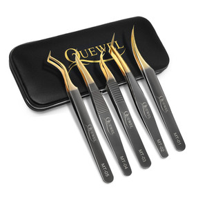 Quewel-pinzas de acero inoxidable para cabello, pinzas de punta de fibra, personalizadas, Etiqueta Privada para extensiones de pestañas - Product Image 5