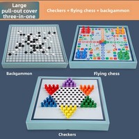 Jeu de société multifonctionnel en bois pour enfants : Dames, Jeu d'échecs volant, Backgammon, Nine-In-A-Row - Cadeau pour enfants