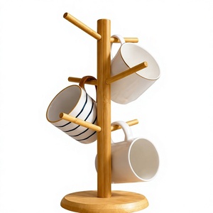 Soporte de bambú hecho a mano para tazas con ganchos, organizador de tazas de café multifuncional para cocina - Product Image 3