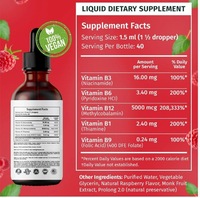 Gouttes liquides de complexe de vitamines B végétaliennes B12 B6 B1 Niacine Folate pour soutenir l'énergie quotidienne et le bien-être corporel Fabrication OEM ODM