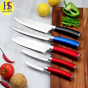 Professional 5PCS Stainless Steel Embossed Kitchen Chef Knife Set with Colored Handle High Quality Knife Sets