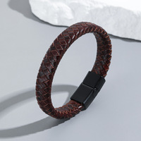 Bracelet personnalisé en acier inoxydable et cuir, bracelet en cuir tressé, bracelet à breloques tendance