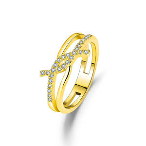 Women's Trendy 18K <b>Gold</b> Plated Copper Fashion <b>Rings</b> Personalized Knotted <b>Zirconia</b> - Product Image 1