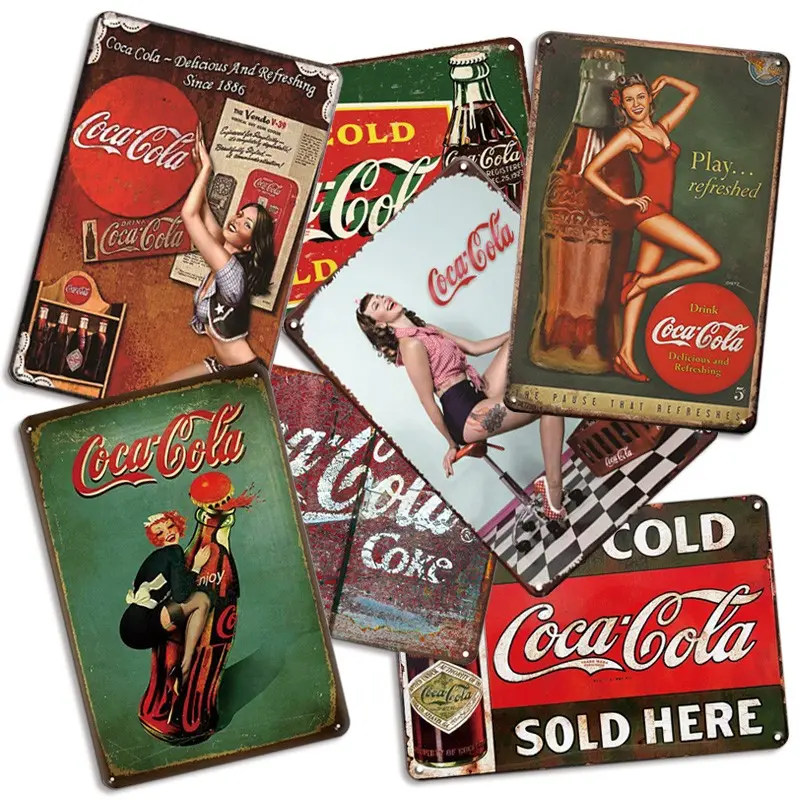 Affiche en métal personnalisée en gros Impression UV de cola personnalisée pour la décoration de fête à la maison Signes muraux de barre Signes en métal Vintage Retro