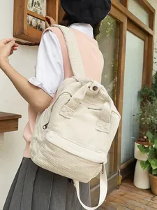 Borse da scuola semplici in velluto a coste tinta unita nuova borsa zaino da Designer di moda borsa da scuola con cerniera portatile