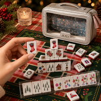 Tuiles de Mahjong de Noël sculptées en acrylique à 4 couches, 160 pièces, exquises, écologiques, durables, portables, pliables, luxueuses, pour la famille
