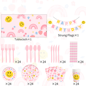 DAMAI Pink Party Tableware Paper Tablecloth <b>Table</b> Decorations Wholesale Smlie Dinnerware Plates Cups Cutlery Napkins Set - Product Image 3