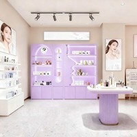 Vitrine de présentation de cosmétiques moderne en bois pour salon de beauté, soins de la peau, comptoir de maquillage, salon de coiffure, salon de manucure