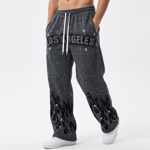 Custom Men’s Plus Size <b>Y2K</b> Baggy Sweatpants Rhinestone Joggers Straight Leg Casual Streetwear Canvas <b>Pants</b> Outdoor Flare Trouser - Product Image 1