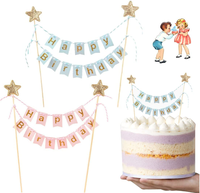 Bannières de joyeux anniversaire, étoiles brillantes, décoration de gâteau, bannières et ballons confettis pour baby shower, décoration de fête d'anniversaire