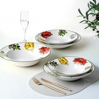 Bol à pâtes large en céramique de style italien, motif tomate et olive, bol de service en porcelaine pour salade et soupe, pour restaurant et maison