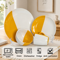Service de vaisselle en grès bicolore jaune et blanc Guangda – Assiettes, bols et tasses modernes pour la maison, compatibles lave-vaisselle, pour le thé