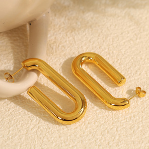 ต่างหูรูปตัวยู ชุบทอง 18K สแตนเลสสตีล สำหรับผู้หญิง เครื่องประดับสำหรับงานปาร์ตี้ - Product Image 2