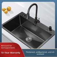Wastafel Dapur Multifungsi Tiga Lubang Berlapis Hitam dari Baja Tahan Karat untuk Mencuci Piring Sehari-hari Grosir Oem