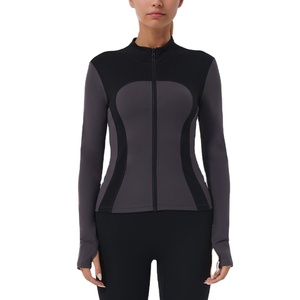 Women Color Blocking Gym <b>Yoga</b> Sport <b>Jacket</b> Skinny Fit Spandex/Nylon Long Sleeve Stand Collar Zipper Front Logo Quick Dry - Product Image 2
