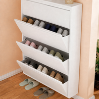 ASSOC Meuble à chaussures ultra-plat en acier de qualité 155 mm avec 3/4 tiroirs basculants à fermeture silencieuse – Organisateur d'entrée pour appartement